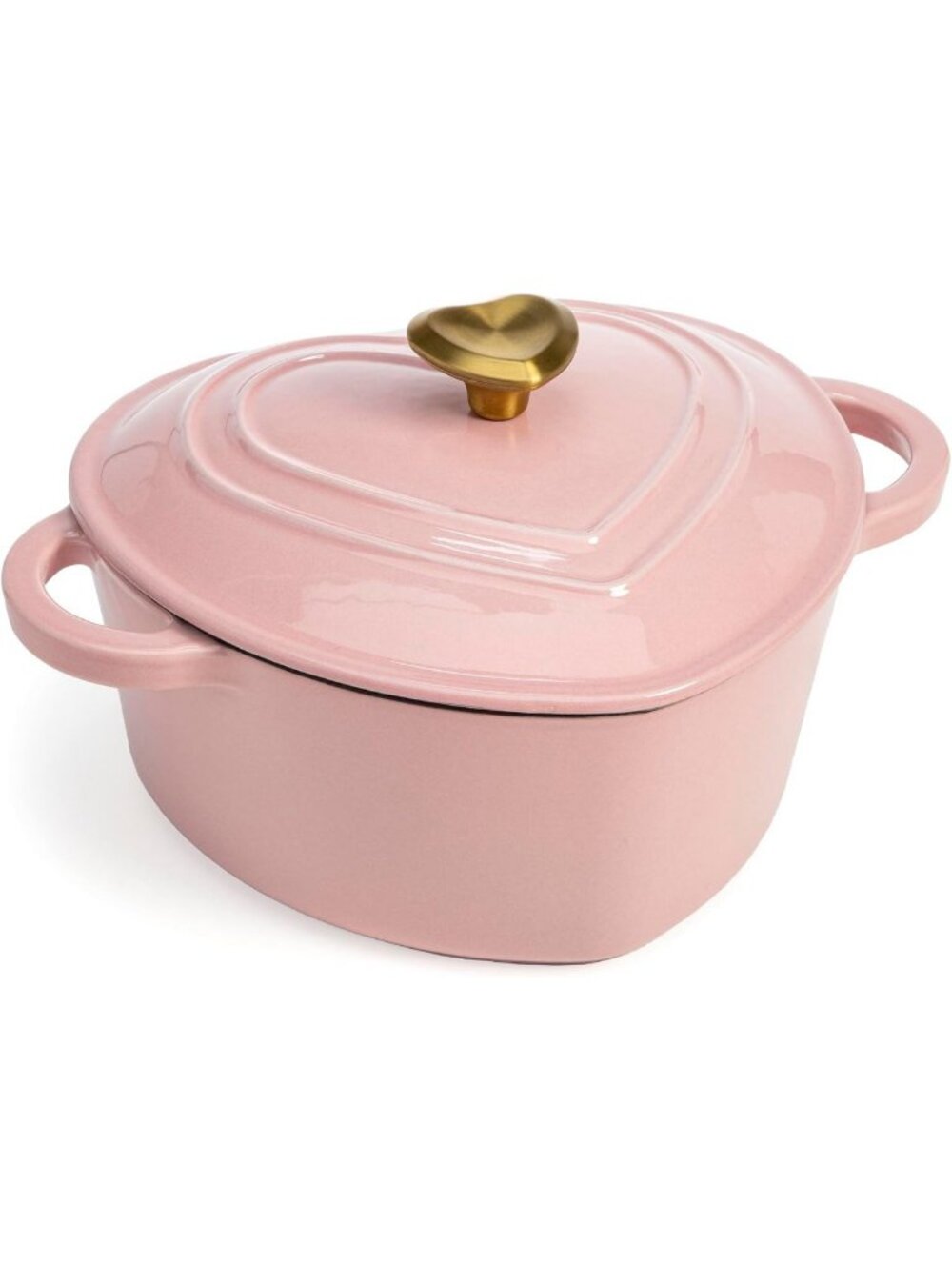 Heart-Shaped Enameled Cast Iron Dutch Oven Pot with Lid, 2-Quart, Pink, Oven